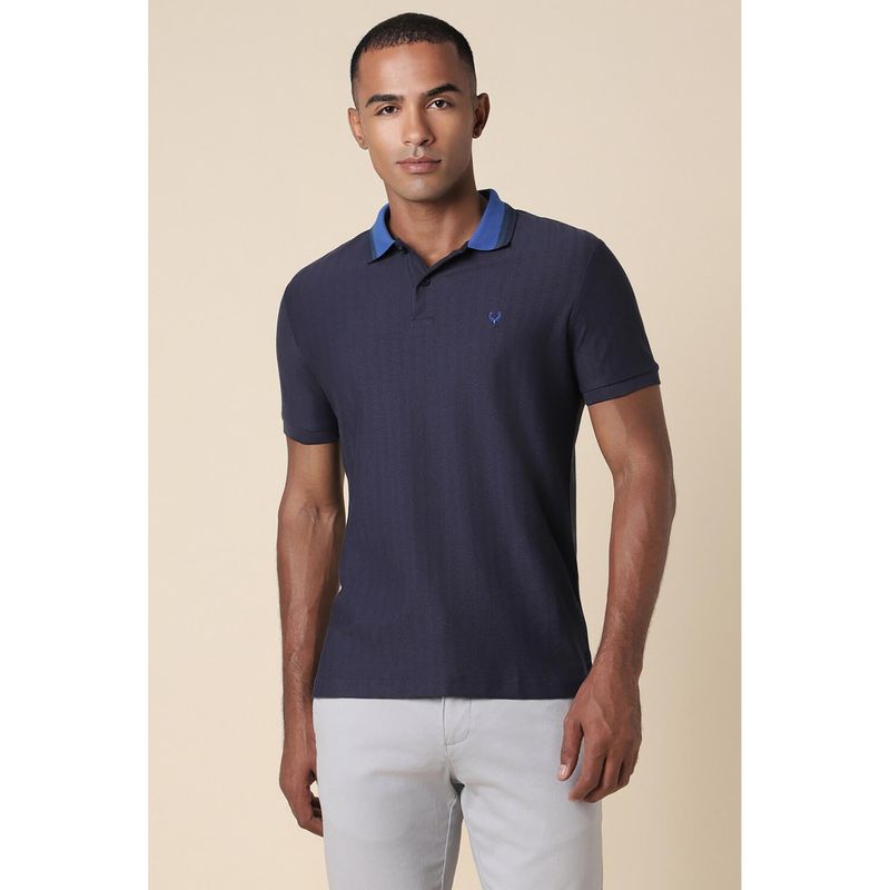 Allen Solly Men Blue Self Design Collar Neck Polo T-Shirt (S)