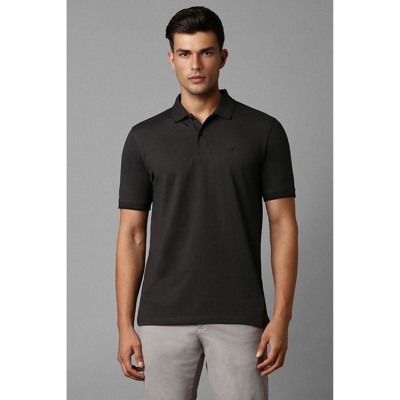 Louis Philippe Men Black Solid Collar Neck Polo T-Shirt (S)