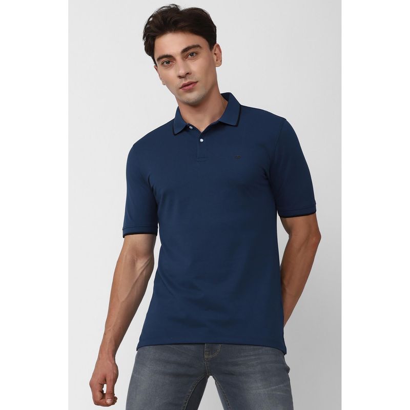 Peter England Men Navy Solid Collar Neck Polo T-Shirt (M)