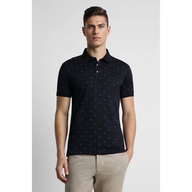 Peter England Men Black Printed Collar Neck Polo T-Shirt (L)