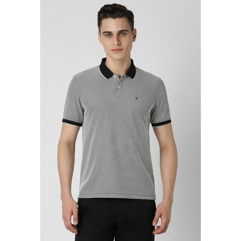 Van Heusen Men Grey Printed Collar Neck Polo T-Shirt (M)