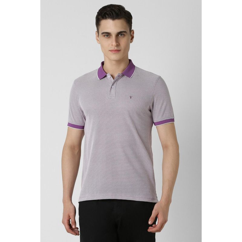 Van Heusen Men Purple Printed Collar Neck Polo T-Shirt (S)