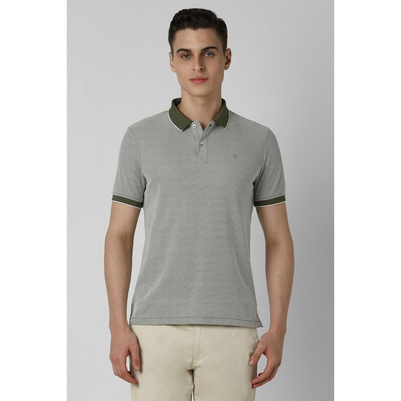 Van Heusen Men Green Printed Collar Neck Polo T-Shirt (L)