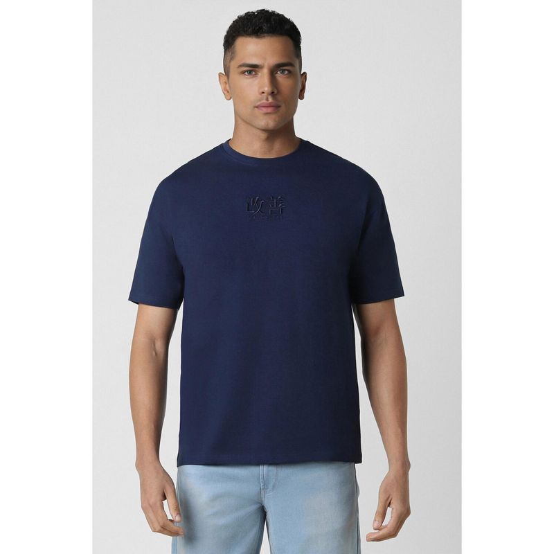 Van Heusen Men Navy Printed Crew Neck T-Shirt (M)