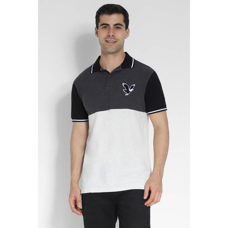 Buy American Eagle Men Grey Colorblock Logo Flex Pique Polo T-Shirt Online