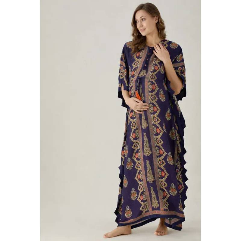 The Kaftan Company Purple Floral Modal Maternity And Nursing Kaftan (S)