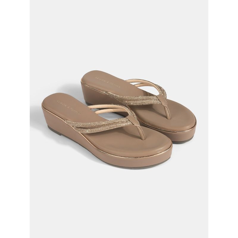 Lemon & Pepper Rose Gold Fancy Wedges Heels (EURO 36)