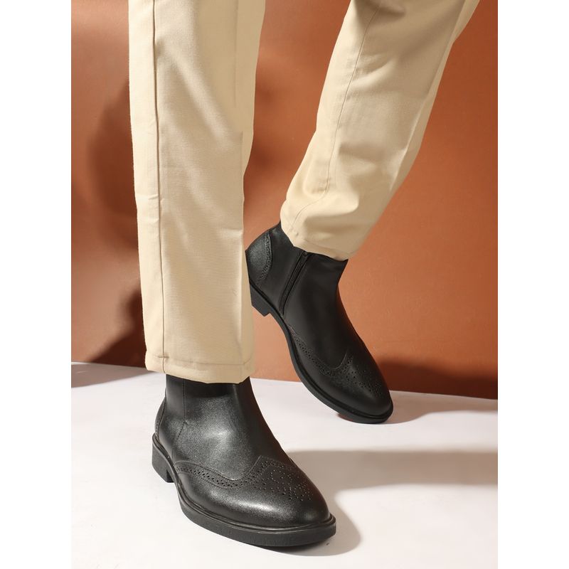 Carlton London Solid Black Slip-On Round Toe Men Chelsea Boots (EURO 43)