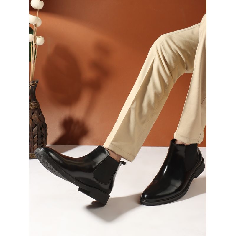 Carlton London Solid Black Slip-On Round Toe Men Chelsea Boots (EURO 43)