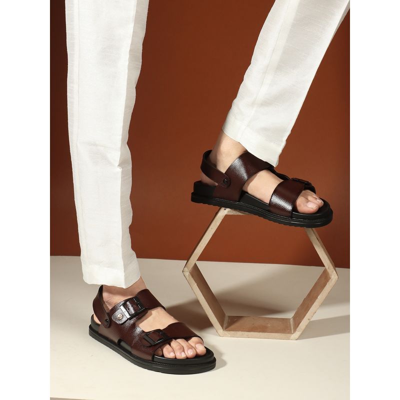 Carlton London Brown Casual Men Comfort Sandals with Buckle (EURO 43)