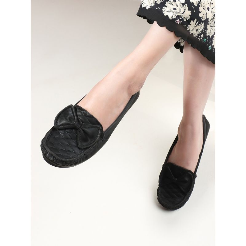 Carlton London Black Textured Slip-On Women Loafers (EURO 36)