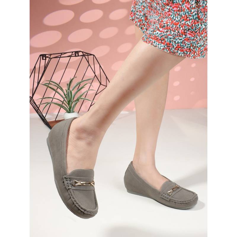 Carlton London Grey Solid Slip-On Women Loafers (EURO 36)