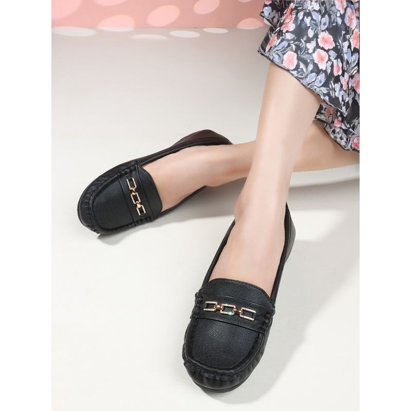 Carlton London Black Solid Slip-On Women Loafers (EURO 36)