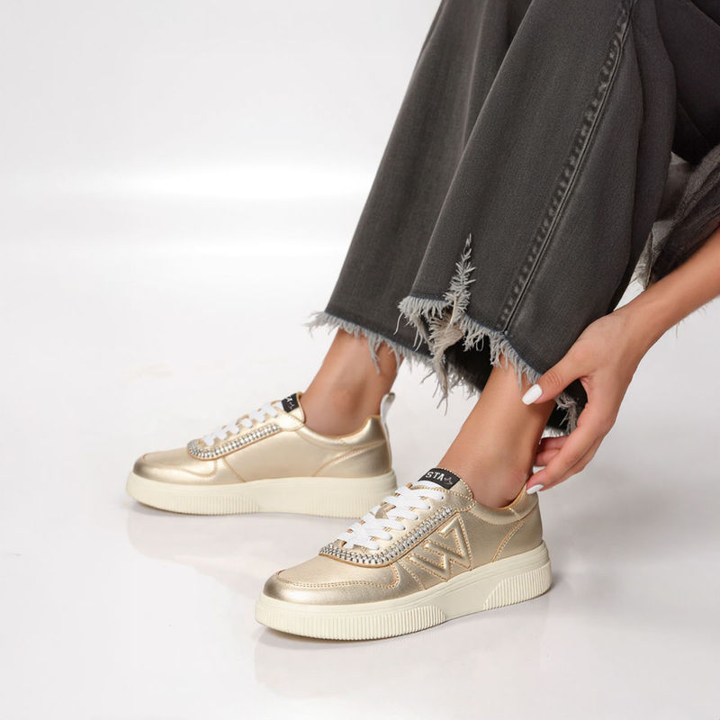 Whitesta Women Gold Leather Sneakers (EURO 37)