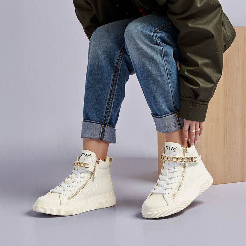 Whitesta Women White Leather Sneakers (EURO 37)