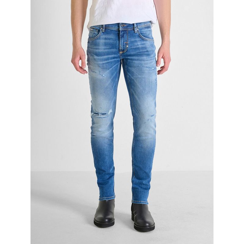 Antony Morato Mens Blue Washed Mid Rise Super Skinny Fit Jeans (34)