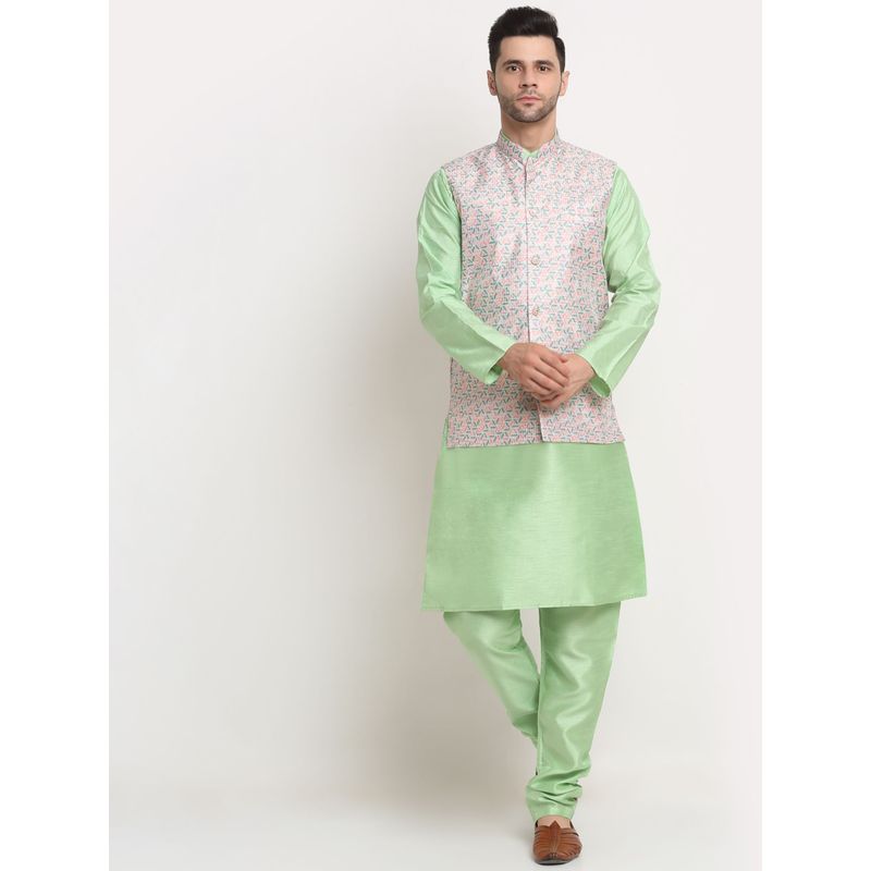 Kraft India Men Sea Green Kurta & Churidar with Thread Work Nehru Jacket (Set of 3) (36)