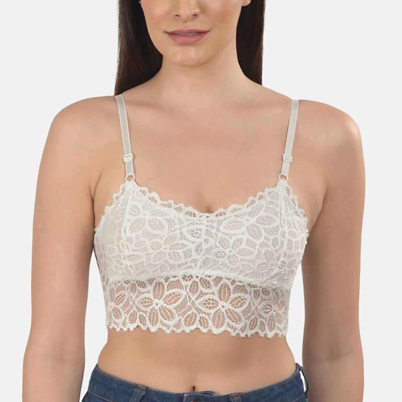 Mod & Shy Floral Lightly Padded Lacy Bralette Bra - White: Buy Mod & Shy Floral Lightly Padded