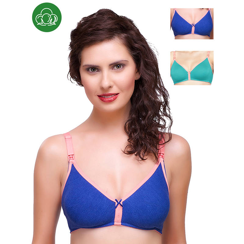 Inner Sense Organic Cotton Antimicrobial Nursing Bra Pack of 3 - Multi-Color (34C)