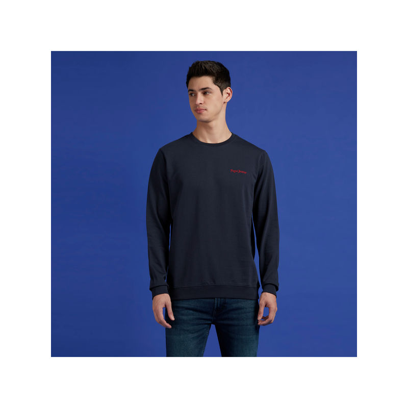Pepe Jeans Navy Blue Back Print Full Sleeve Sweatshirt (M)
