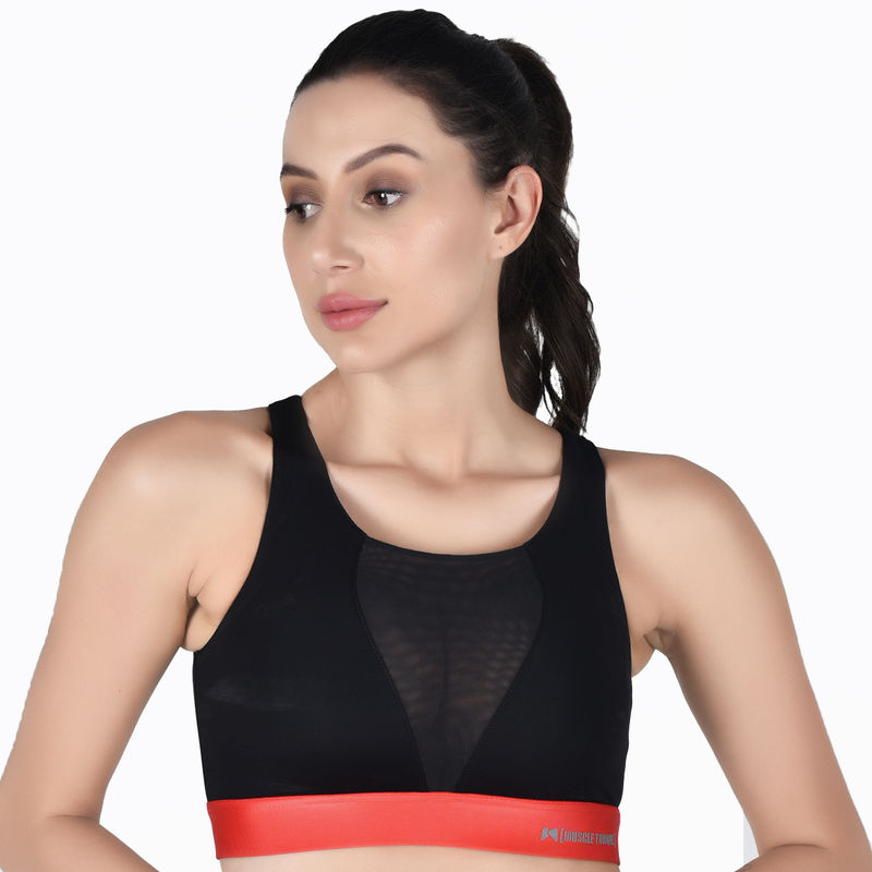 Muscle Torque Running/workout High Impact Front Mesh Style Sports Bra - Black (S)