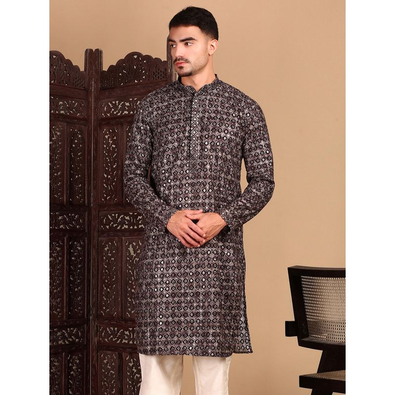 Sanwara Chic Men Embroidered Pattern Black Chikankari with Sequin Kurta (S)