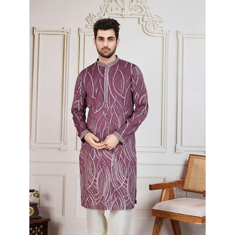Sanwara Unleash Your Style with Men's Purple Embroidered Kurta (XL)