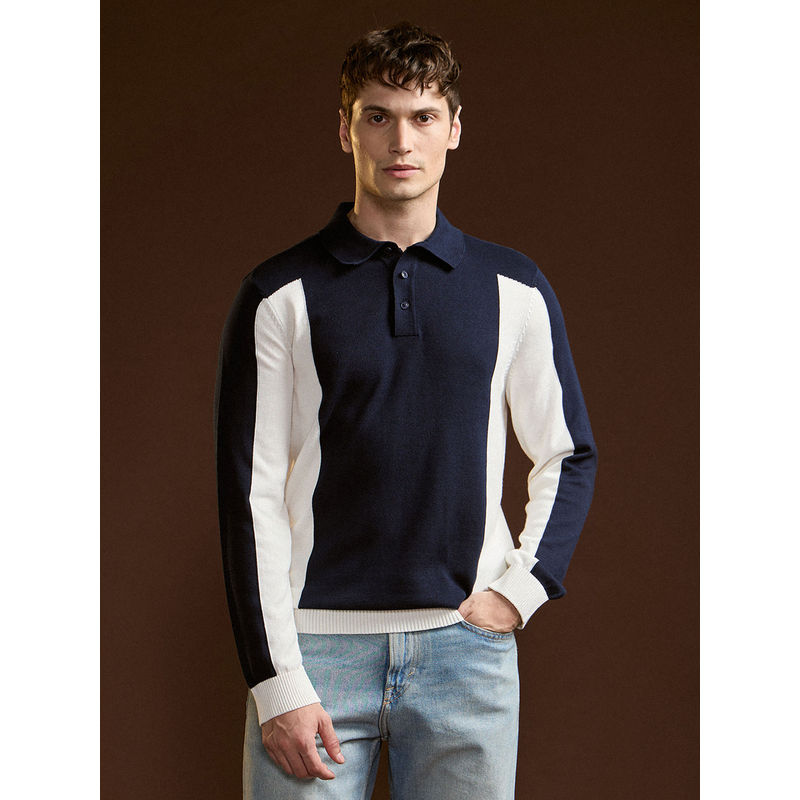 THE BEAR HOUSE Men Navy Blue Colorblock Sweatshirt (2XL)