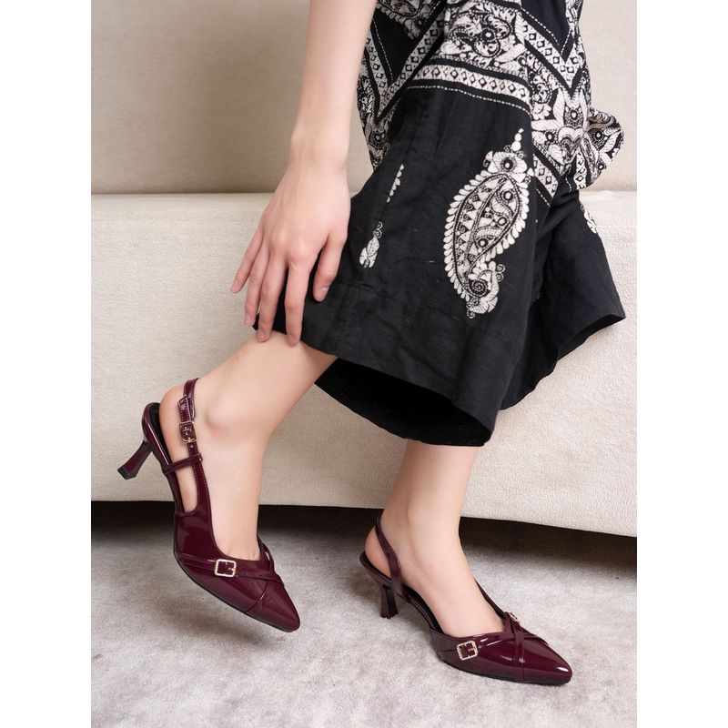 Drop Bold Maroon Pointed Toe Sandal Heels For Women (EURO 39)
