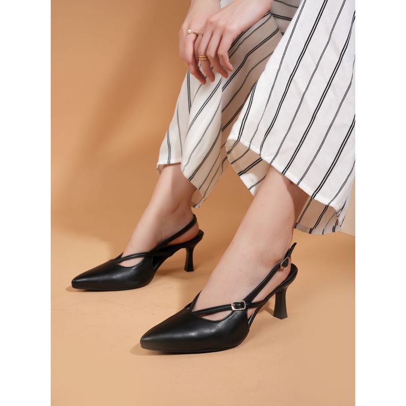 Drop Bold Black Pointed Toe Sandal Heels For Women (EURO 37)