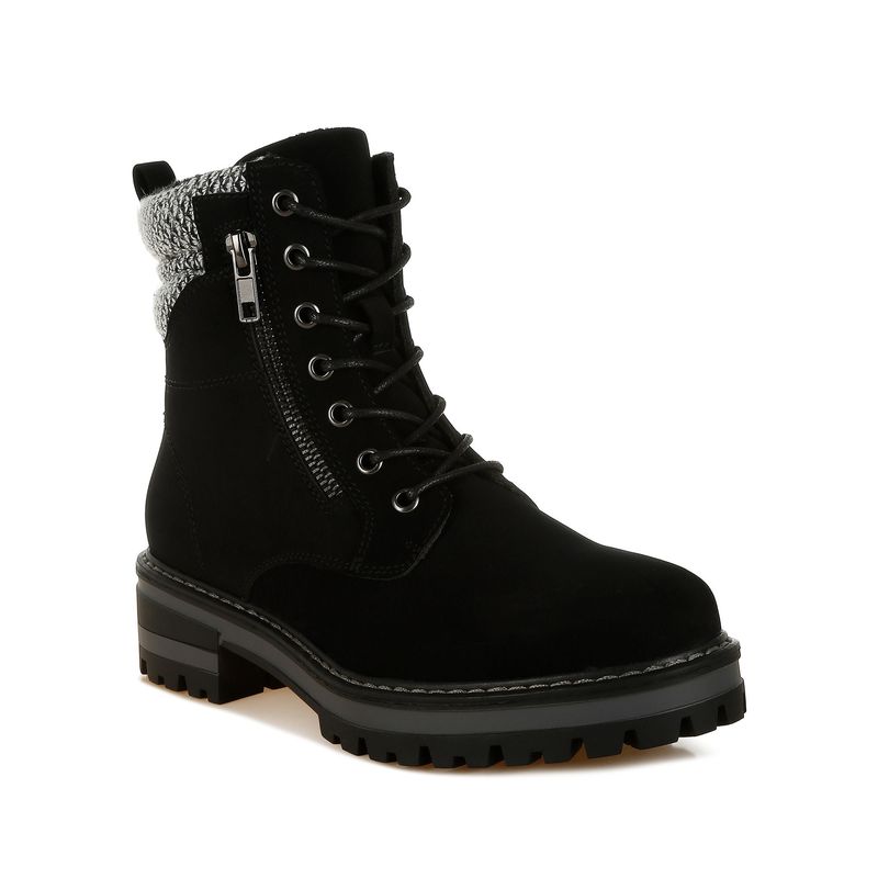 London Rag Black Knitted Collar Zip-Up Hiker Casual Boots (EURO 37)