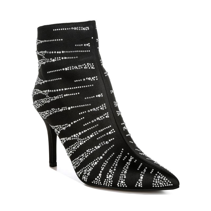 London Rag Black Satin Rhinestone Ankle Party Casual Boots (EURO 36)