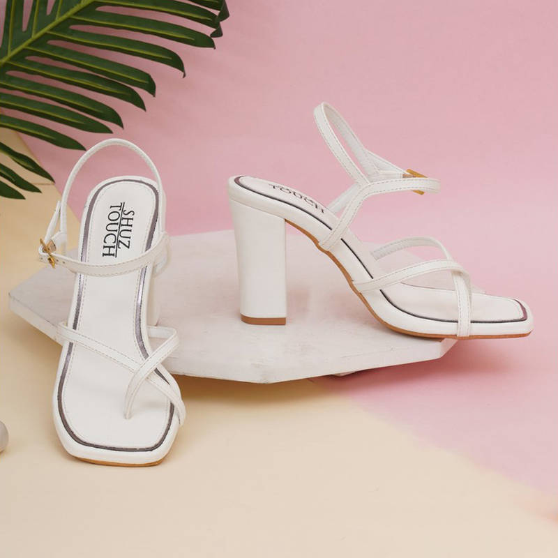 SHUZ TOUCH White Strappy Chunky Heels with Ankle Strap (EURO 40)