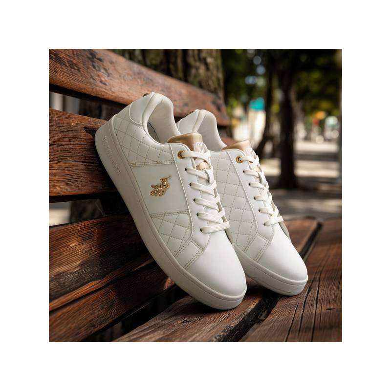 U.S. POLO ASSN. Simone 3.0 Off White Sneakers Shoes With Quilting Detail (UK 6)