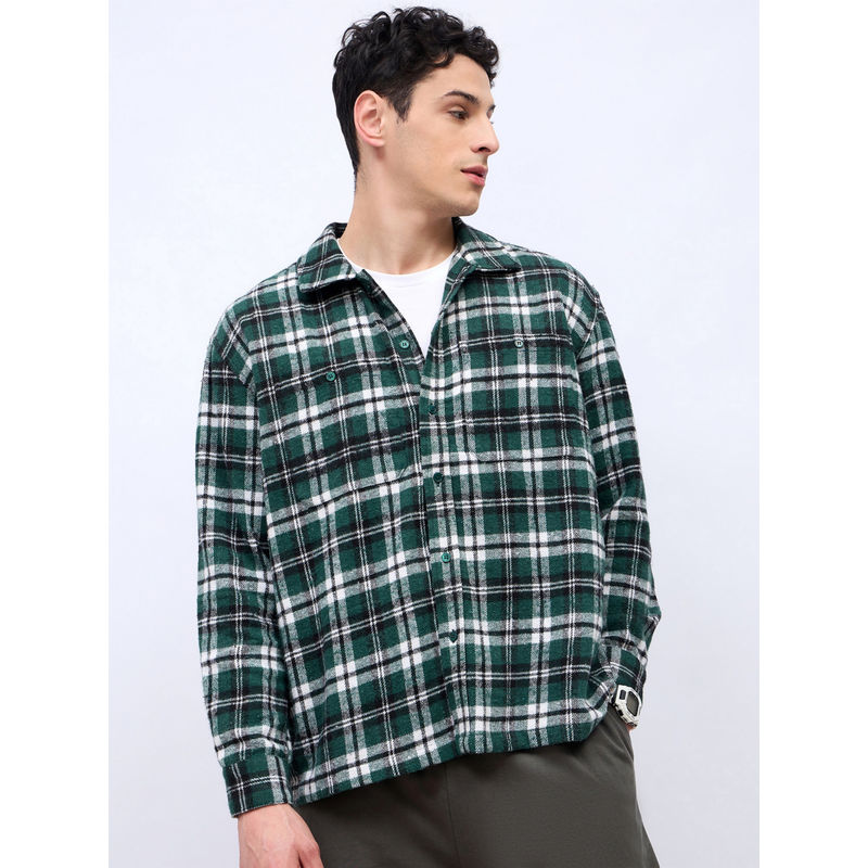 Styli Men Classic Lumberjack Flannel Checkered Oversized Shirt Green (XL)