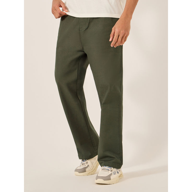 Styli Men Oversize Open Hem Ripstop Pants Olive (M)