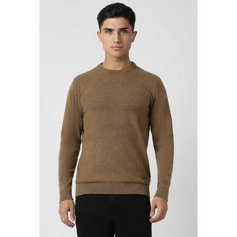 Van Heusen Men Brown Self Design Crew Neck Sweater (M)
