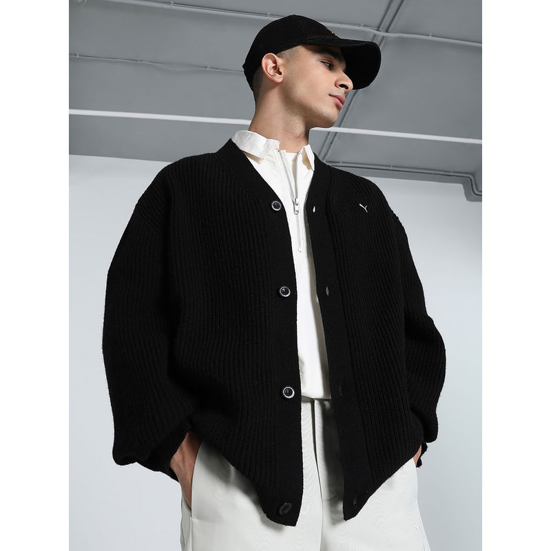 Puma MMQ Men Black Relaxed Fit Cardigan (L)