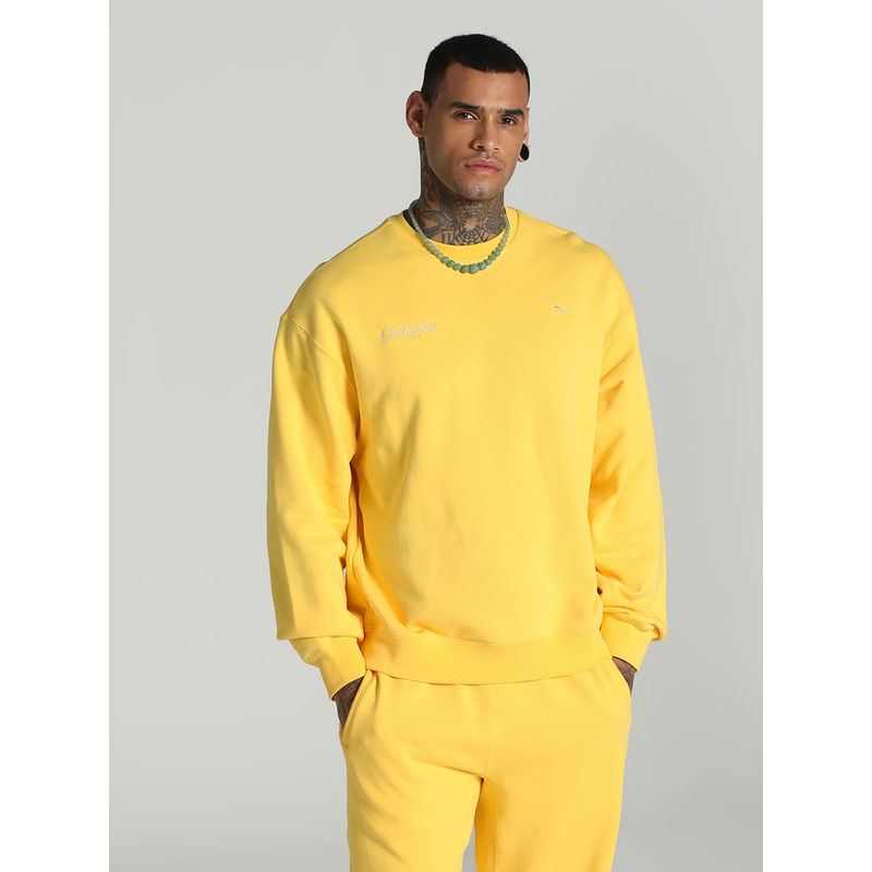 Puma MMQ Graphic Men Yellow Crew-Neck Boxy Fit Sweatshirt (S)