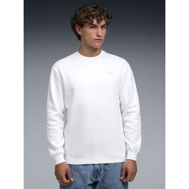 Puma WARDROBE Essentials Men White Graphic Crew Neck Sweatshirt (XS)