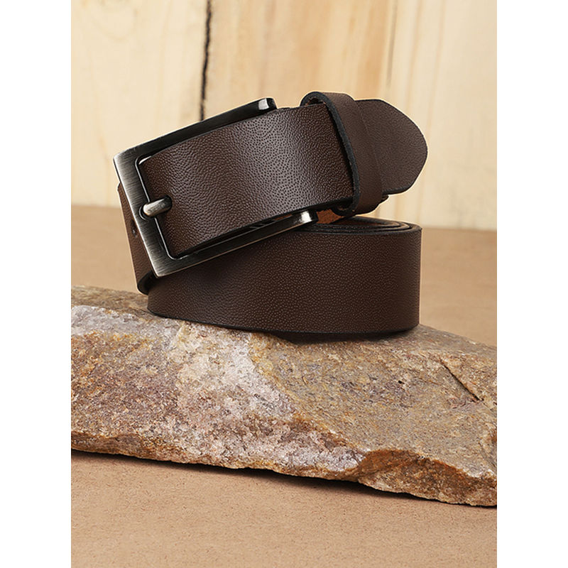 KASTNER Men Textured Formal Leather Belt - Brown (34)