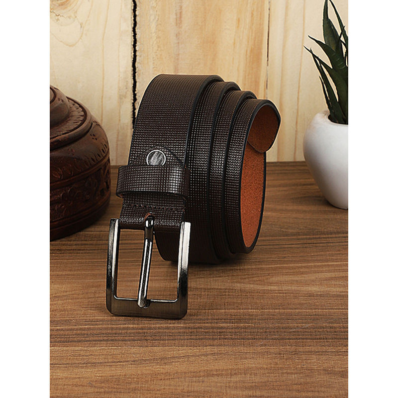 KASTNER Men Textured Formal Leather Belt - Brown (28)