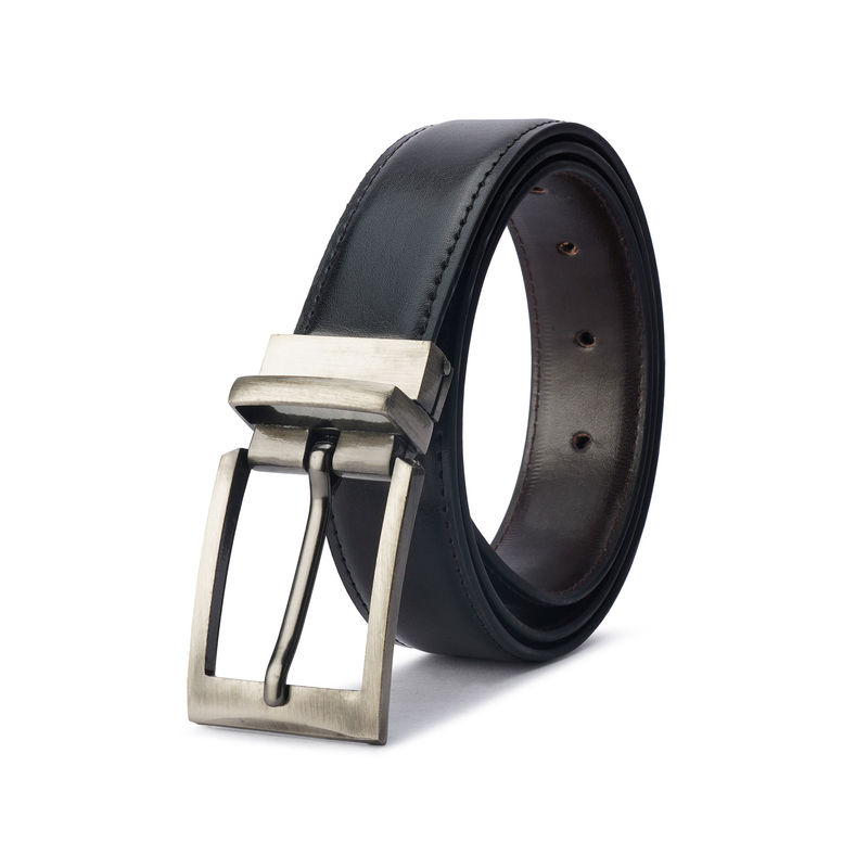 KASTNER Men Solid Formal Faux Leather Reversible Belt - Black (28)