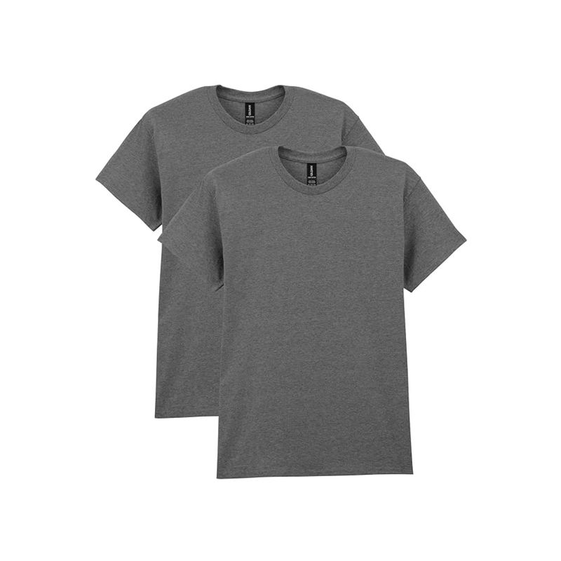 Gildan Charcoal Cotton Half Sleeves Crew Neck Solid T-Shirt (Pack of 2) (2XL)