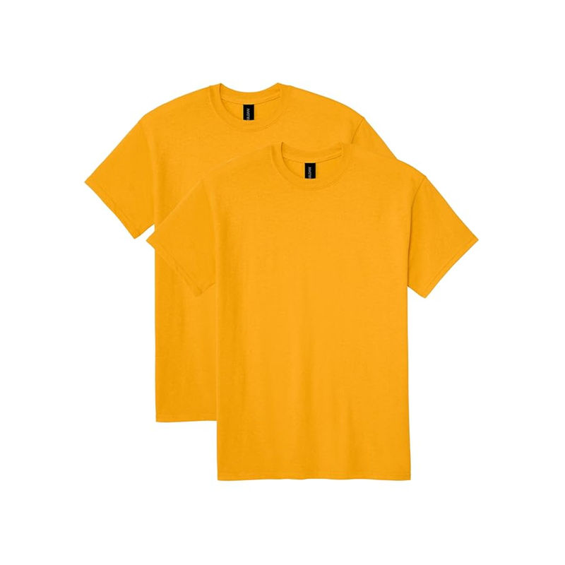 Gildan Mustard Cotton Half Sleeves Crew Neck Solid T-Shirt (Pack of 2) (L)