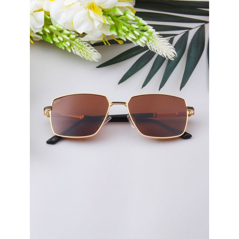 Buy TED SMITH Unisex Square Metal Gold-Brown Sunglasses With