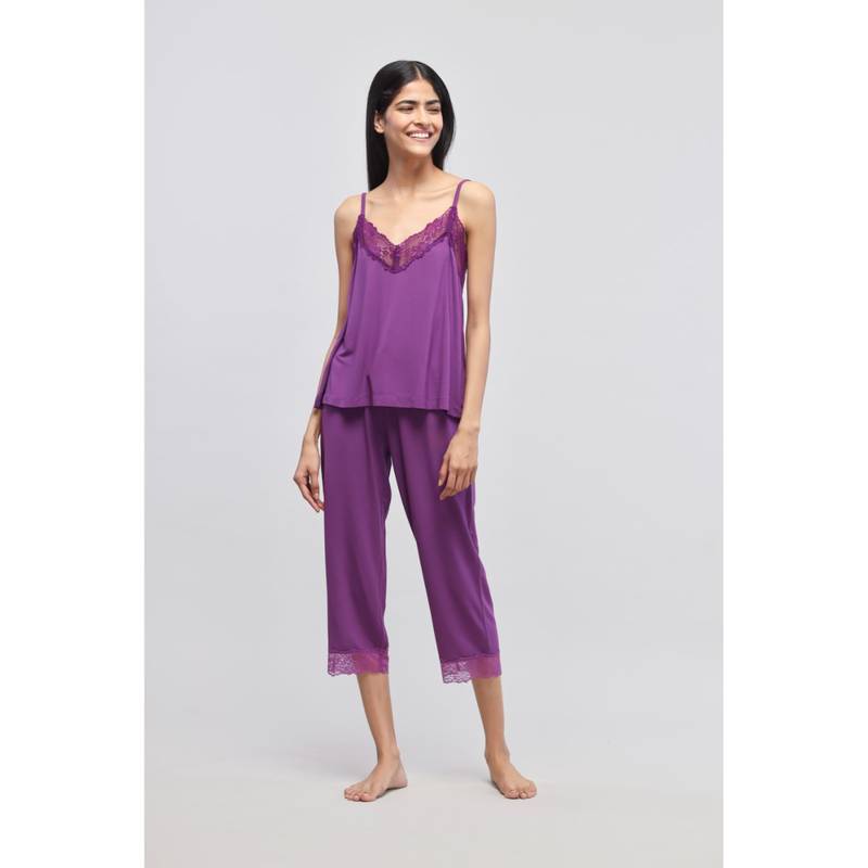 NeceSera Dreamy Purple Lace Top with Capri (Set of 2) (L)