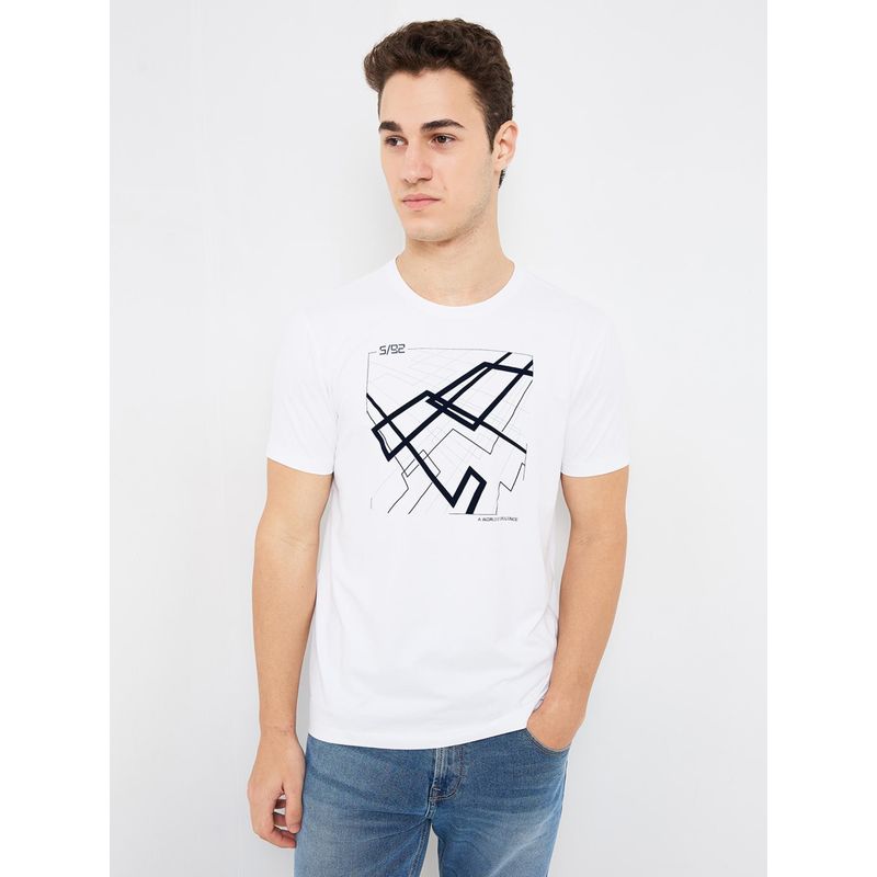 Spykar Men White Slim Fit Printed Half Sleeve Casual T-Shirt (S)