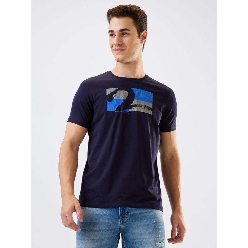 Spykar Men Blue Slim Fit Graphic Half Sleeve Casual T-Shirt (M)