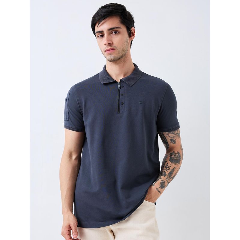 Spykar Men Blue Slim Fit Solid Half Sleeve Casual Polo T-Shirt (2XL)